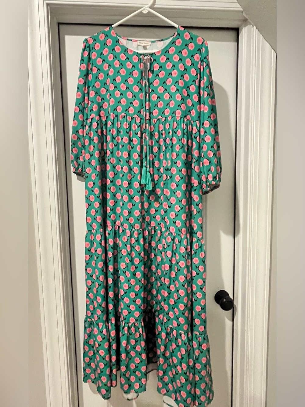 Shop Stevie Green Maxi Dress with Pink Dot Print